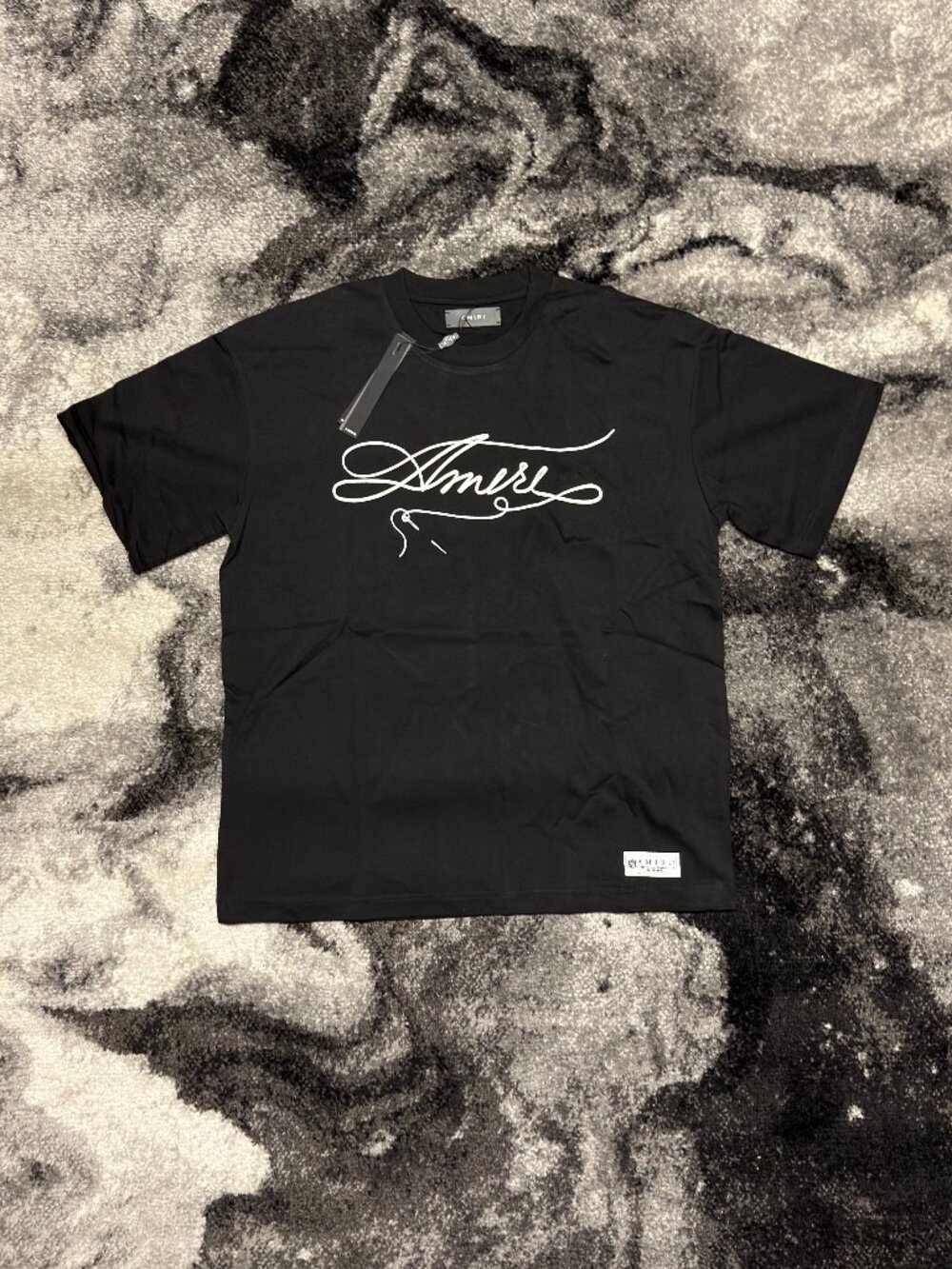 Amiri Threaded Needle Logo Black Tee Mens Size Large